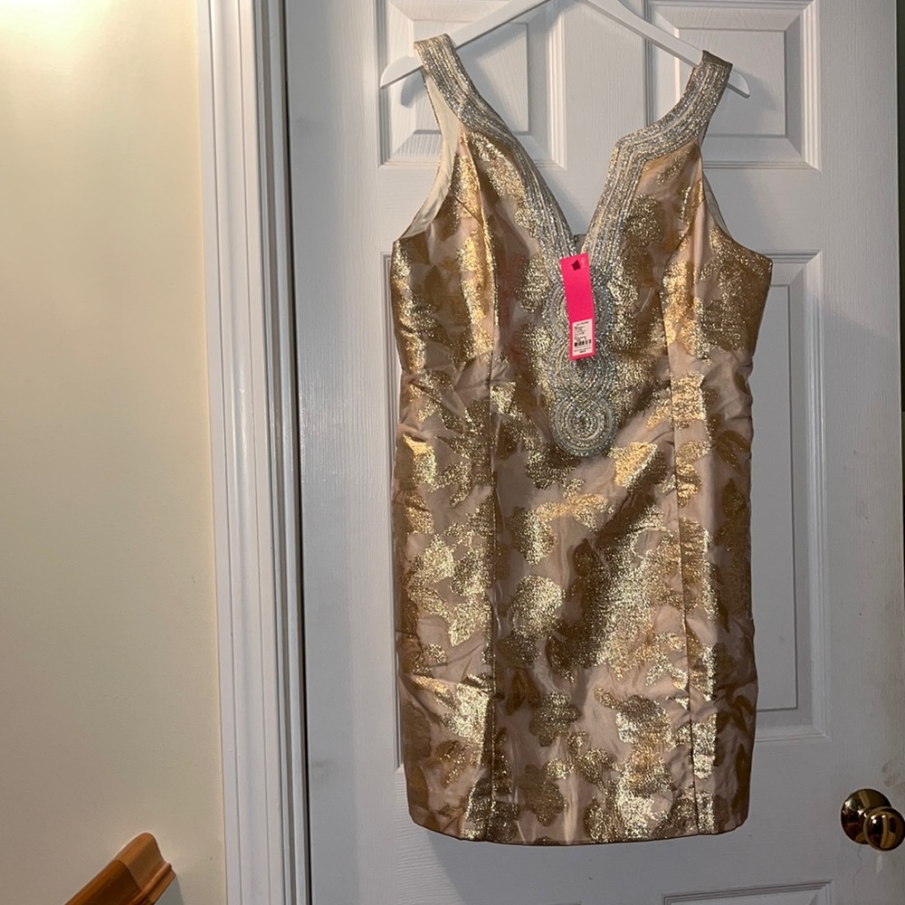 Lilly Pulitzer Gold and Cream Mini Dress